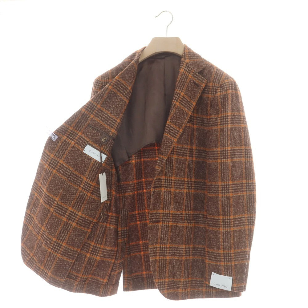 【中古】【未使用】カルーゾ CARUSO aida アルパカコットンナイロン チェック 3B テーラードジャケット ブラウンxオレンジ【 50 】【 状態ランクS 】【 メンズ 】