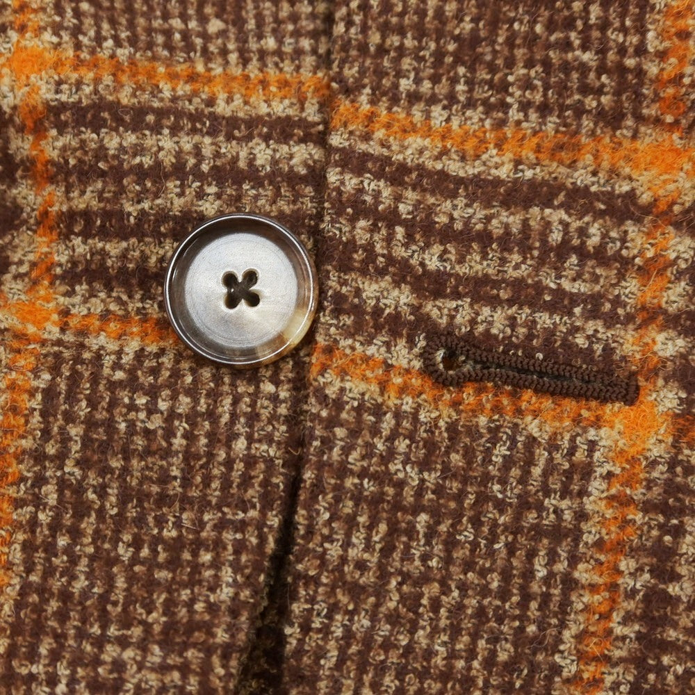 【中古】【未使用】カルーゾ CARUSO aida アルパカコットンナイロン チェック 3B テーラードジャケット ブラウンxオレンジ【 50 】【 状態ランクS 】【 メンズ 】