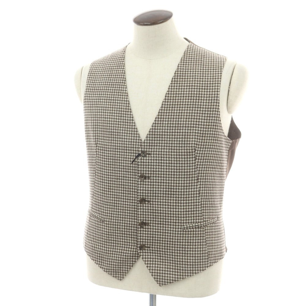 【中古】【未使用】タリアトーレ TAGLIATORE ウールコットン ハウンドトゥース柄 ドレス系ジレ ブラウンxベージュ【 50 】【 状態ランクS 】【 メンズ 】