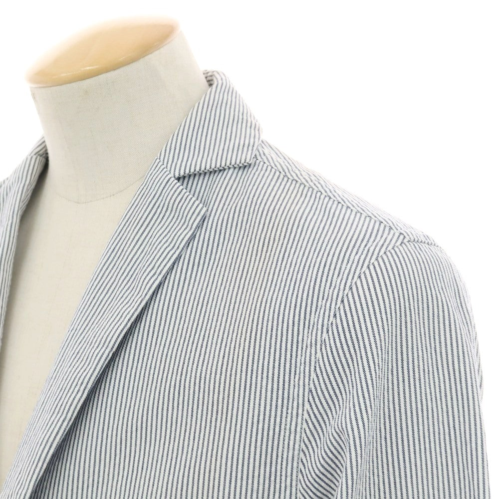 【中古】ラルディーニ LARDINI コットン ストライプ 3B カジュアルジャケット ホワイトxネイビー【 S 】【 状態ランクC 】【 メンズ 】