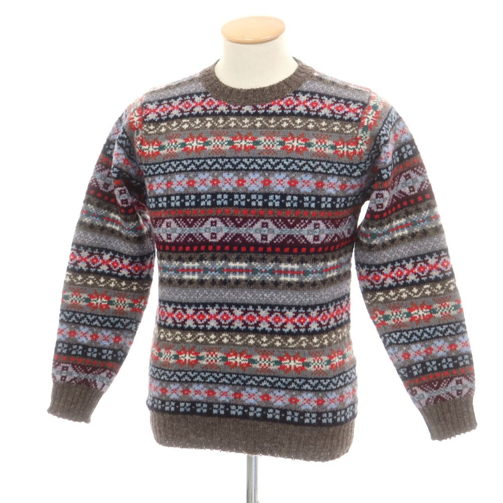 【中古】【未使用】ジャミーソンズニットウェア Jamieson’s Knitwear シェットランドウール ノルディック柄 プルオーバーニット グレーxマルチ【 M 】【 状態ランクS 】【 メンズ 】