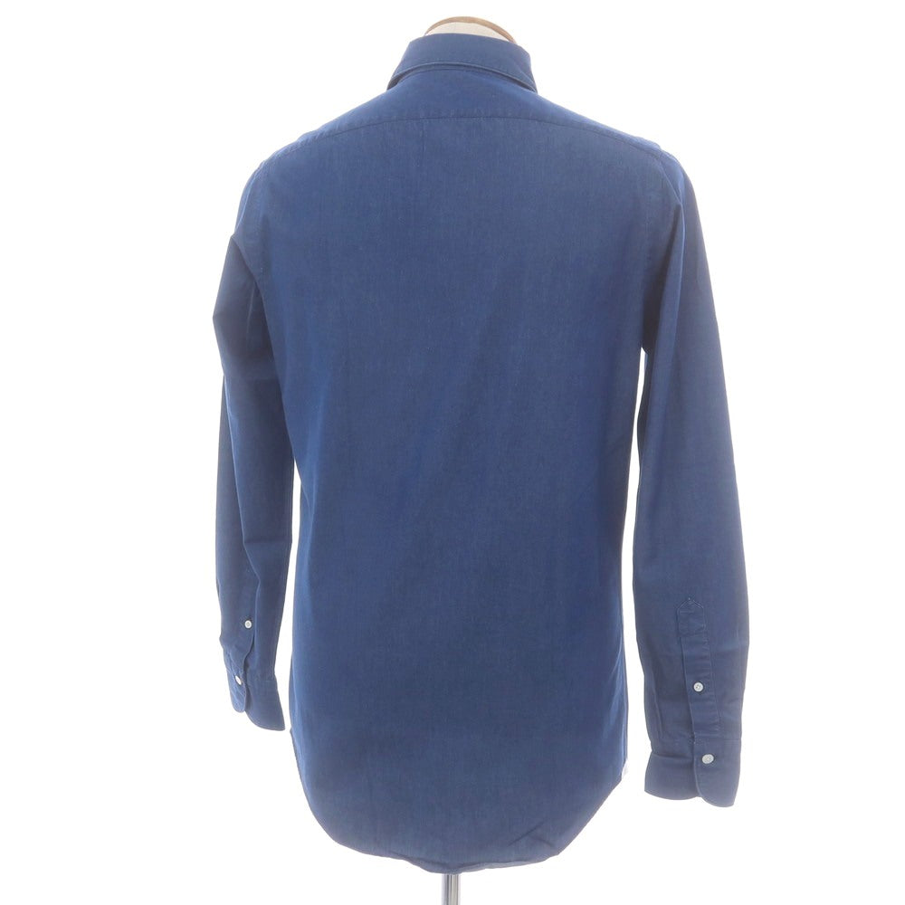 【中古】フィナモレ Finamore コットン ホリゾンタルカラー カジュアルシャツ ネイビーブルー【 39 】【 状態ランクB 】【 メンズ 】