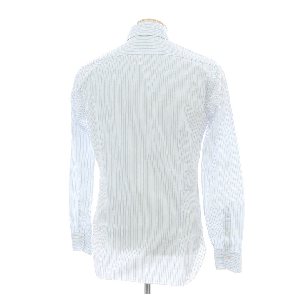 【中古】バルバ ダンディライフ BARBA DANDY LIFE コットン ストライプ ホリゾンタルカラー ドレスシャツ ホワイトxライトブルー【 38 】【 状態ランクC 】【 メンズ 】