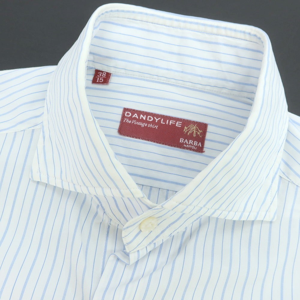 【中古】バルバ ダンディライフ BARBA DANDY LIFE コットン ストライプ ホリゾンタルカラー ドレスシャツ ホワイトxライトブルー【 38 】【 状態ランクC 】【 メンズ 】