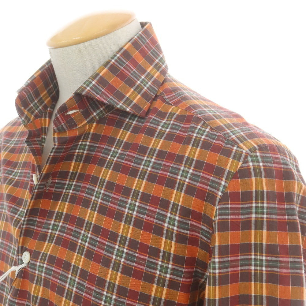 【中古】エリコフォルミコラ ERRICO FORMICOLA コットン チェック ワイドカラー カジュアルシャツ ブラウン系【 S 】【 状態ランクA 】【 メンズ 】