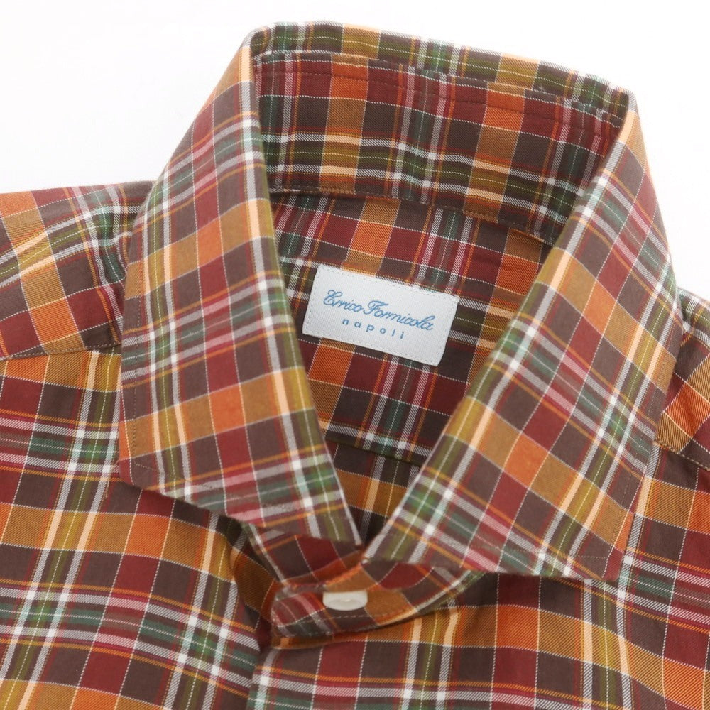 【中古】エリコフォルミコラ ERRICO FORMICOLA コットン チェック ワイドカラー カジュアルシャツ ブラウン系【 S 】【 状態ランクA 】【 メンズ 】