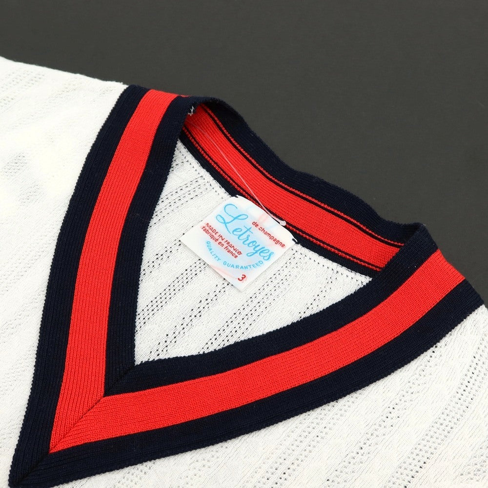 【中古】ルトロワ Letroyes コットン 透かし編み Vネック プルオーバーニット ホワイトxレッド×ネイビー【サイズ3】【 状態ランクA 】【 メンズ 】