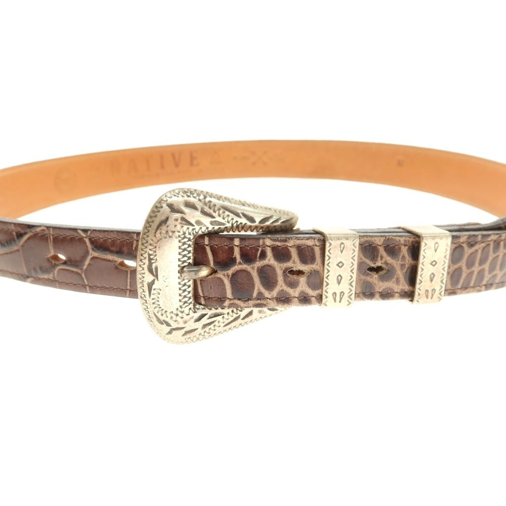【中古】アドリアーノ メネゲッティ ADRIANO MENEGHETTI クロコダイル型押しレザー ベルト ブラウン【 80 】【 状態ランクB 】【 メンズ 】