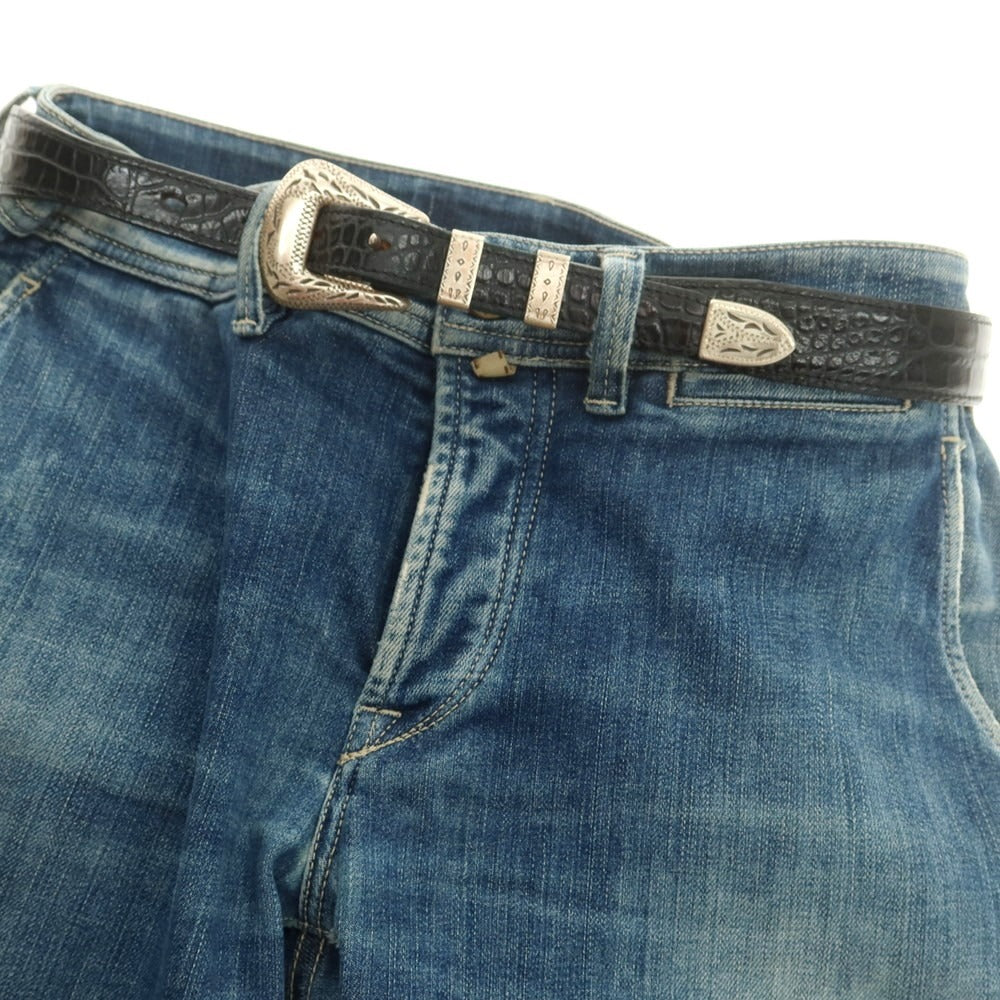 【中古】アドリアーノ メネゲッティ ADRIANO MENEGHETTI クロコダイル型押しレザー ベルト ブラック【 80 】【 状態ランクB 】【 メンズ 】