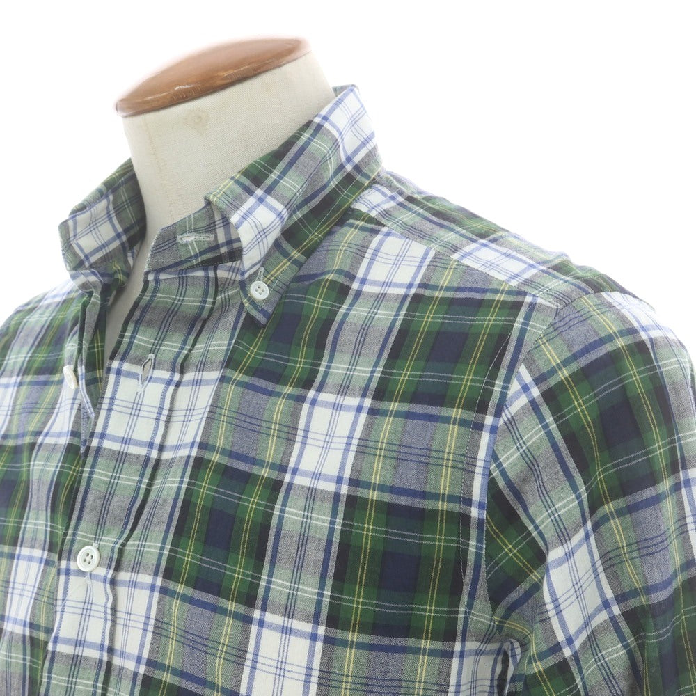 【中古】ビームスエフ BEAMS F コットン系 チェック ボタンダウン カジュアルシャツ グリーンxネイビー【 39 】【 状態ランクB 】【 メンズ 】