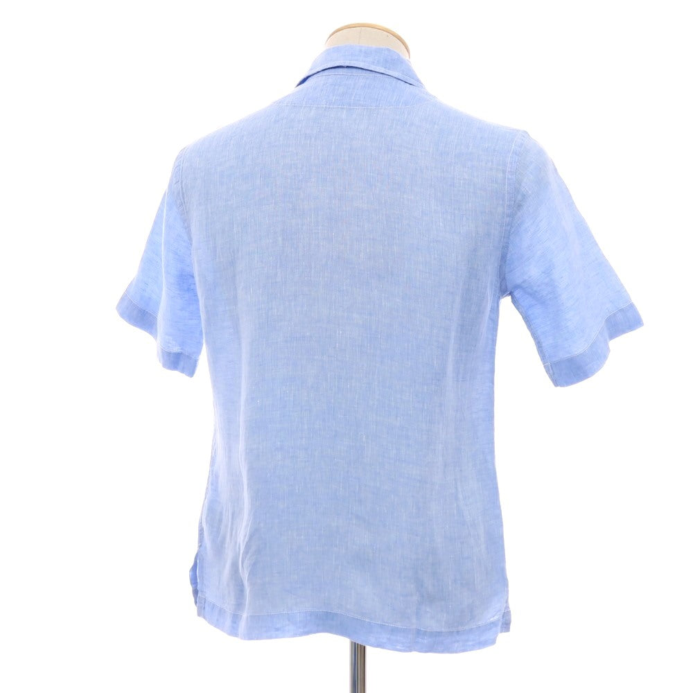 【中古】バグッタ Bagutta リネン オープンカラー 半袖シャツ ブルー【サイズ37】【 状態ランクA 】【 メンズ 】