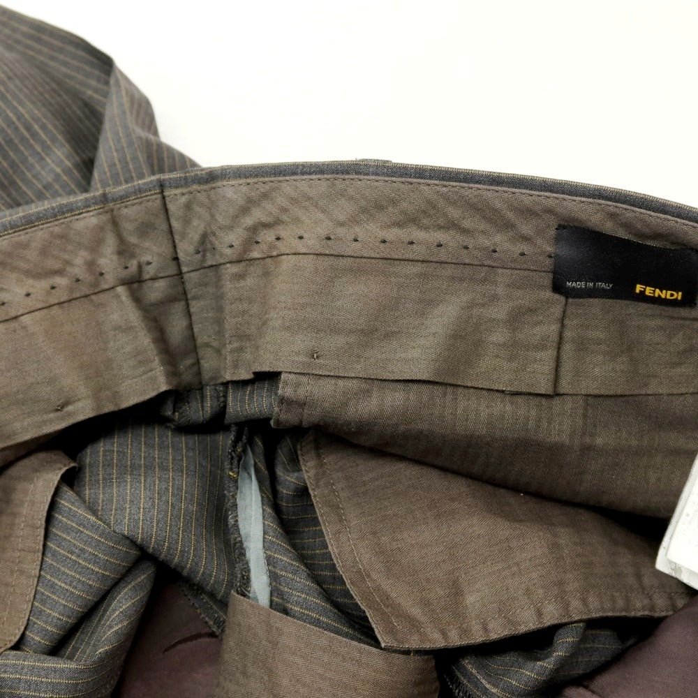 【中古】フェンディ FENDI ウール ストライプ 2つボタンスーツ グレーxイエロー系【サイズ46】【 状態ランクC 】【 メンズ 】