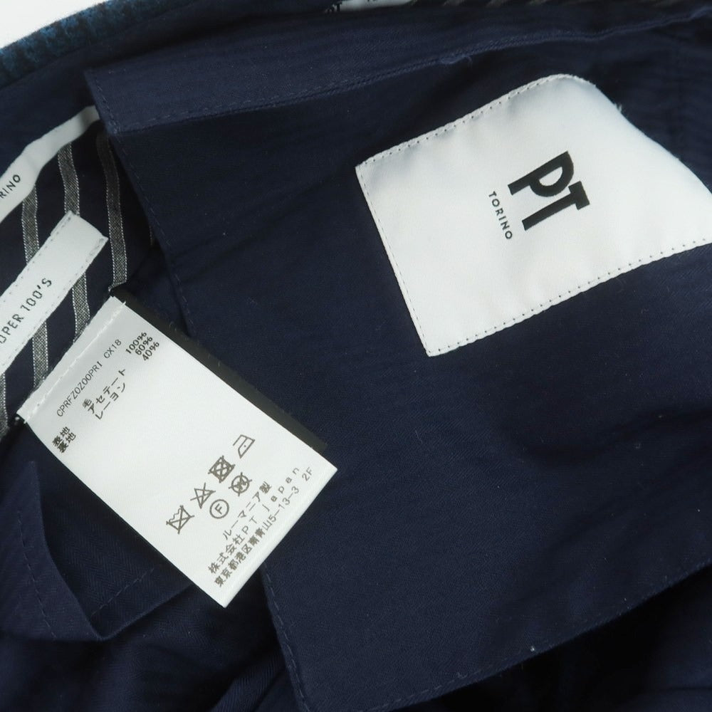 【中古】ピーティートリノ PT TORINO SUPER100‘S ウール グレンチェック ドレススラックスパンツ ブルー系xネイビー【 44 】【 状態ランクB 】【 メンズ 】