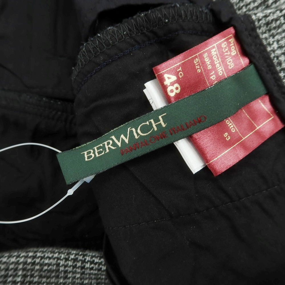 【中古】ベルウィッチ BERWICH レーヨンナイロン ジャージー ハウンドトゥース イージースラックスパンツ ブラックxホワイト【 48 】【 状態ランクC 】【 メンズ 】