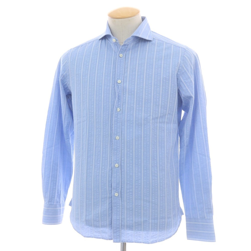 【中古】ギローバー GUY ROVER コットン ストライプ ホリゾンタルカラー カジュアルシャツ ライトブルーxホワイト【 38 】【 状態ランクB 】【 メンズ 】