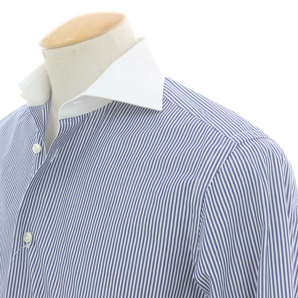 【中古】ボリエッロ BORRIELLO コットン ストライプ ワイドカラー クレリック ドレスシャツ ネイビーxホワイト【 37 】【 状態ランクB 】【 メンズ 】