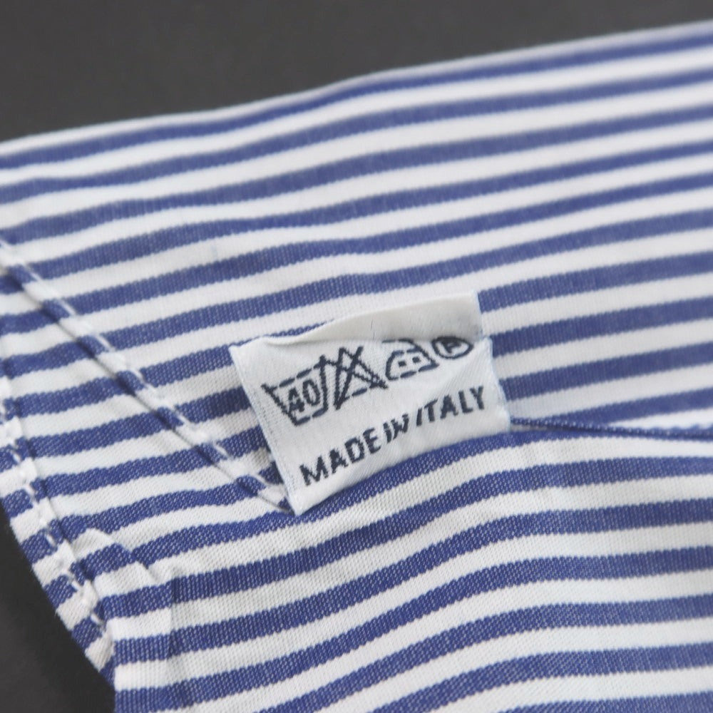 【中古】ボリエッロ BORRIELLO コットン ストライプ ワイドカラー クレリック ドレスシャツ ネイビーxホワイト【 37 】【 状態ランクB 】【 メンズ 】