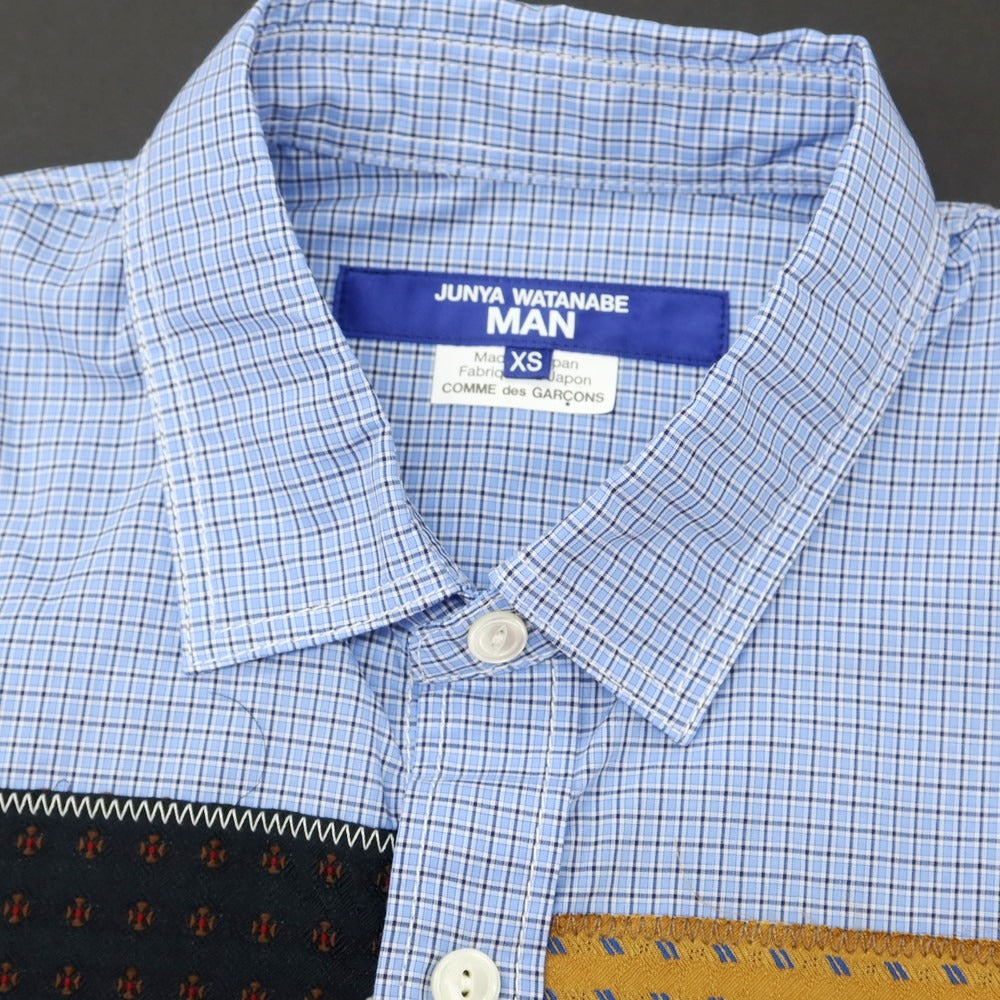 【中古】ジュンヤワタナベ マン JUNYA WATANABE MAN 2025年春夏 チェック パッチワーク カジュアルシャツ ライトブルー【 XS 】【 状態ランクA 】【 メンズ 】
