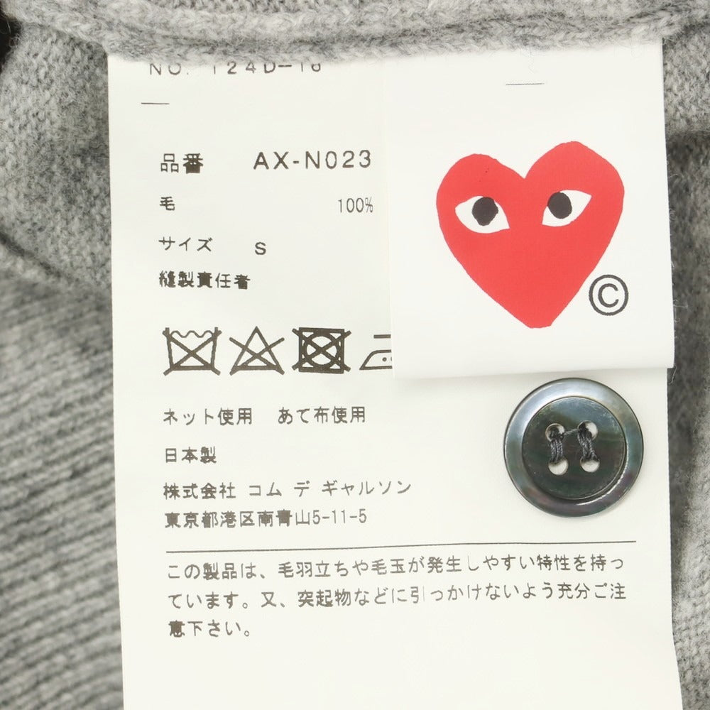 【中古】プレイコムデギャルソン PLAY COMME des GARCONS ウール クルーネック カーディガン グレー【 S 】【 状態ランクC 】【 ユニセックス 】