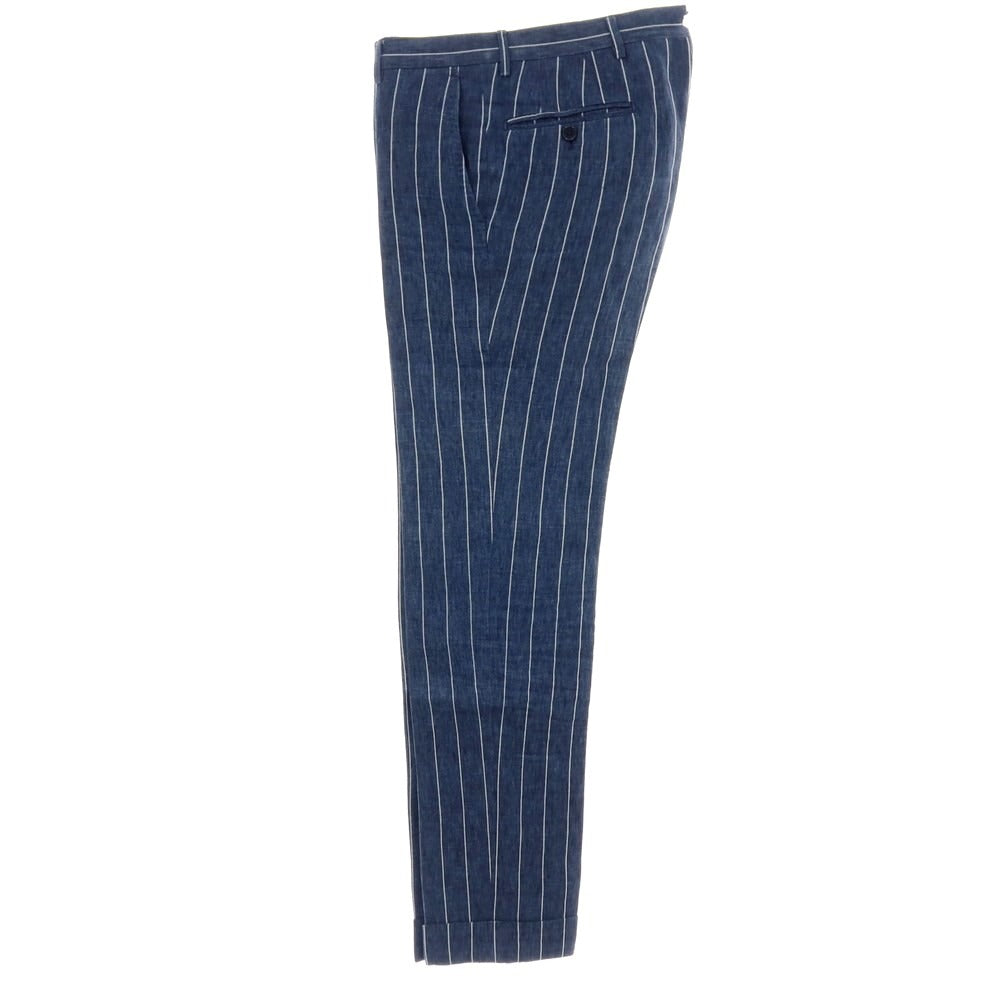 【中古】デペトリロ DE PETRILLO リネン ストライプ 3つボタンスーツ ネイビーブルーxホワイト【サイズ上44/下46】【 状態ランクC 】【 メンズ 】