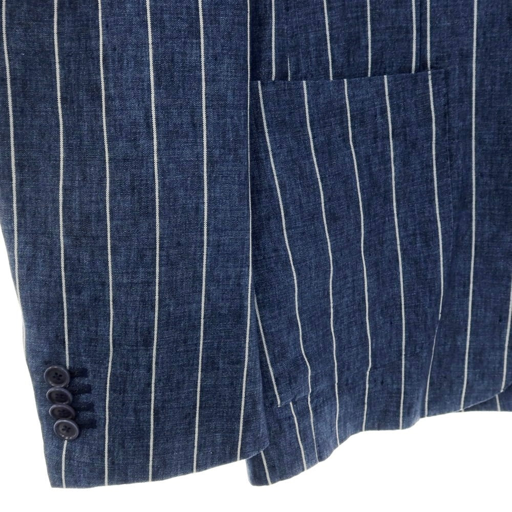 【中古】デペトリロ DE PETRILLO リネン ストライプ 3つボタンスーツ ネイビーブルーxホワイト【サイズ上44/下46】【 状態ランクC 】【 メンズ 】