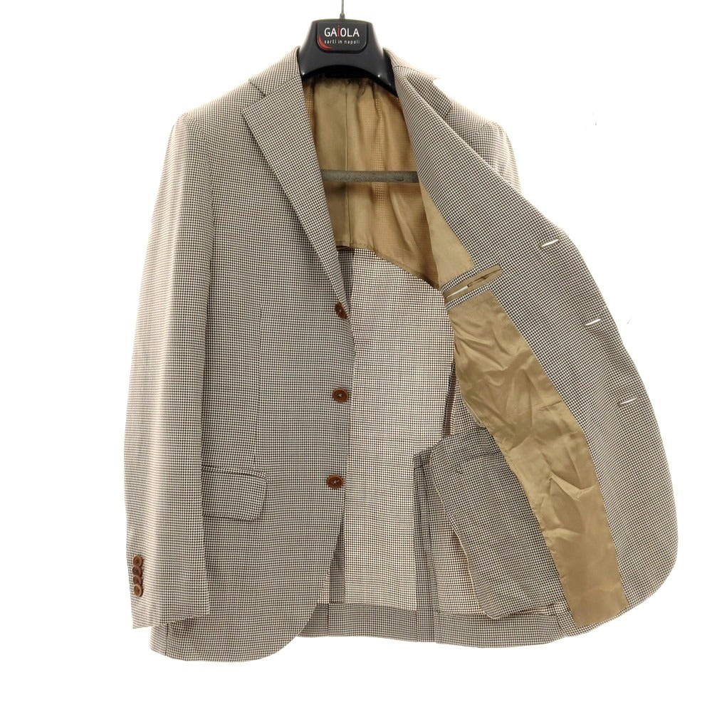 【中古】ガイオラ GAiOLA ウール ハウンドトゥース柄 3つボタンスーツ アイボリーxダークブラウン【サイズ44】【 状態ランクB 】【 メンズ 】