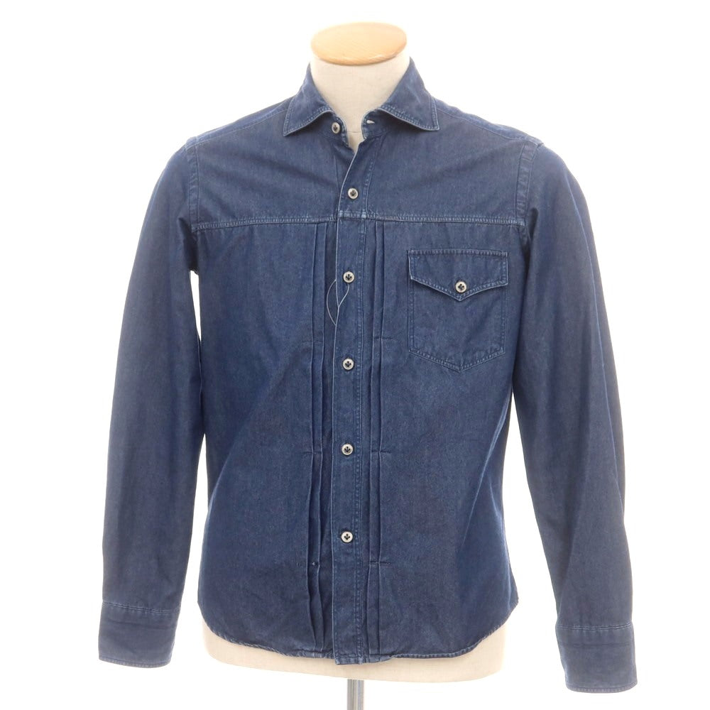 【中古】ジャンネット giannetto Jimmy コットン ダンガリー カジュアルシャツ ネイビー【 S 】【 状態ランクC 】【 メンズ 】