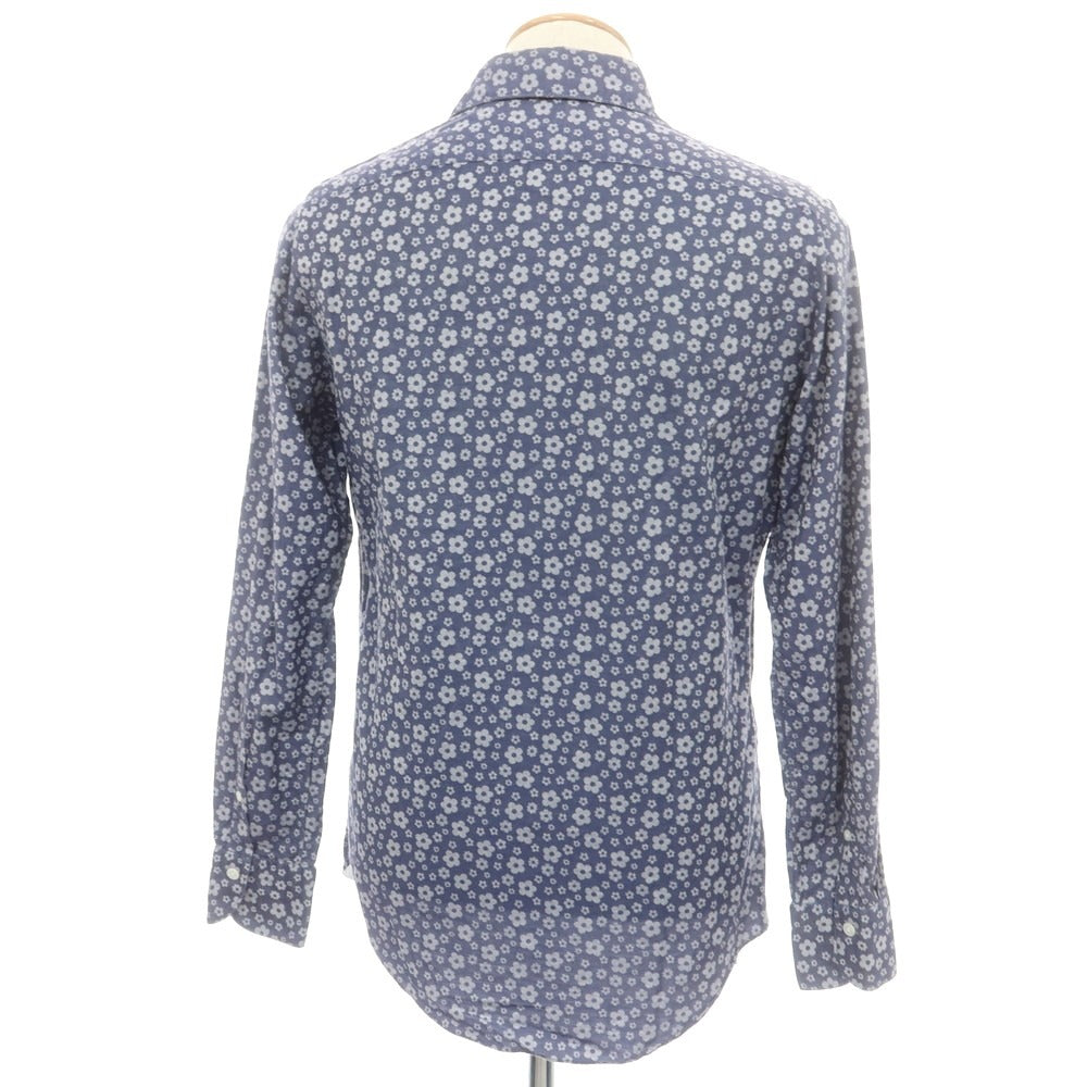 【中古】フィナモレ Finamore コットン フラワー ジャカード ホリゾンタルカラー カジュアルシャツ ライトネイビー【 38 】【 状態ランクC 】【 メンズ 】