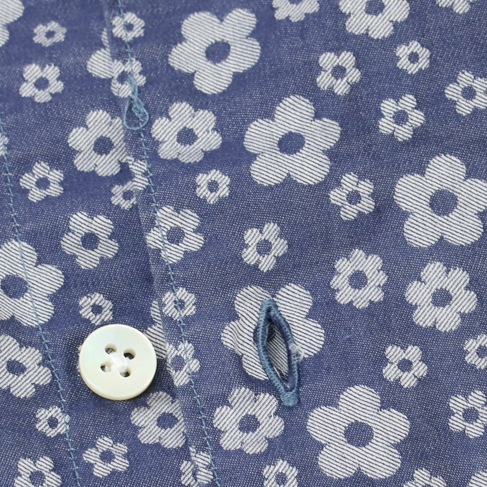 【中古】フィナモレ Finamore コットン フラワー ジャカード ホリゾンタルカラー カジュアルシャツ ライトネイビー【 38 】【 状態ランクC 】【 メンズ 】