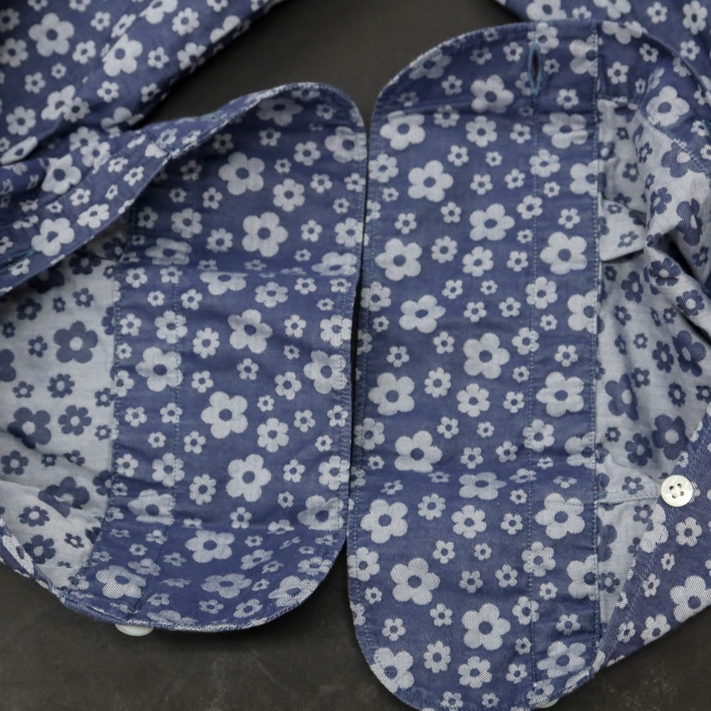 【中古】フィナモレ Finamore コットン フラワー ジャカード ホリゾンタルカラー カジュアルシャツ ライトネイビー【 38 】【 状態ランクC 】【 メンズ 】