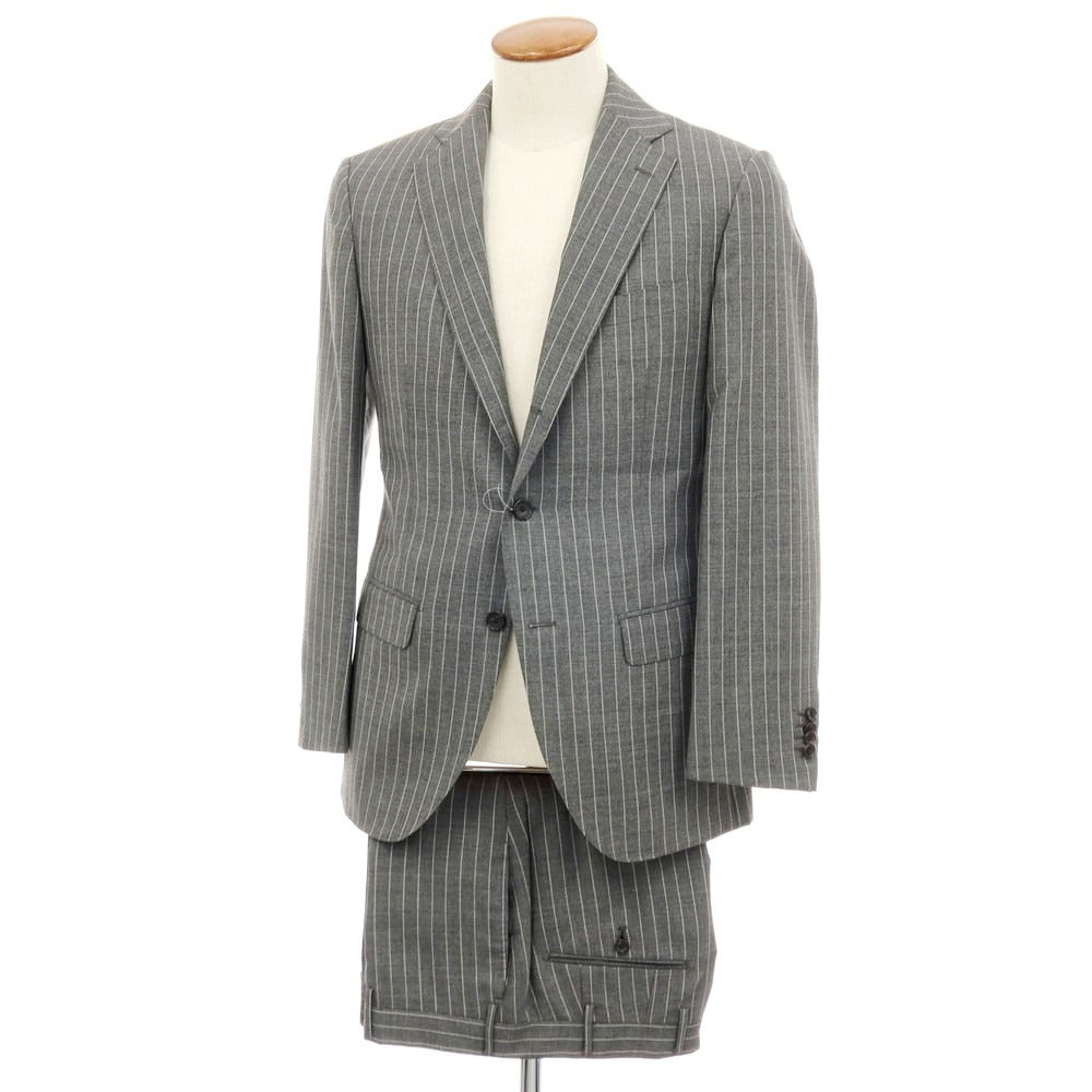 【中古】エストネーション ESTNATION ウール ストライプ 3つボタンスーツ グレー【サイズ46】【 状態ランクB 】【 メンズ 】
