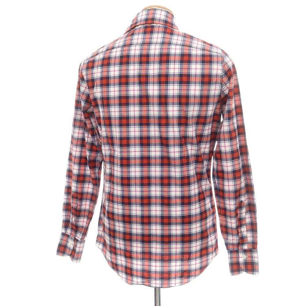 【中古】フィナモレ Finamore コットン チェック カッタウェイ カジュアルシャツ オレンジxネイビー【 S 】【 状態ランクB 】【 メンズ 】