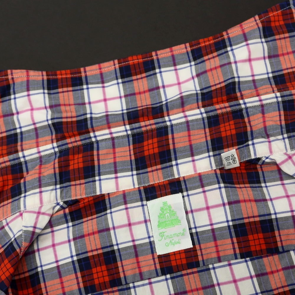 【中古】フィナモレ Finamore コットン チェック カッタウェイ カジュアルシャツ オレンジxネイビー【 S 】【 状態ランクB 】【 メンズ 】