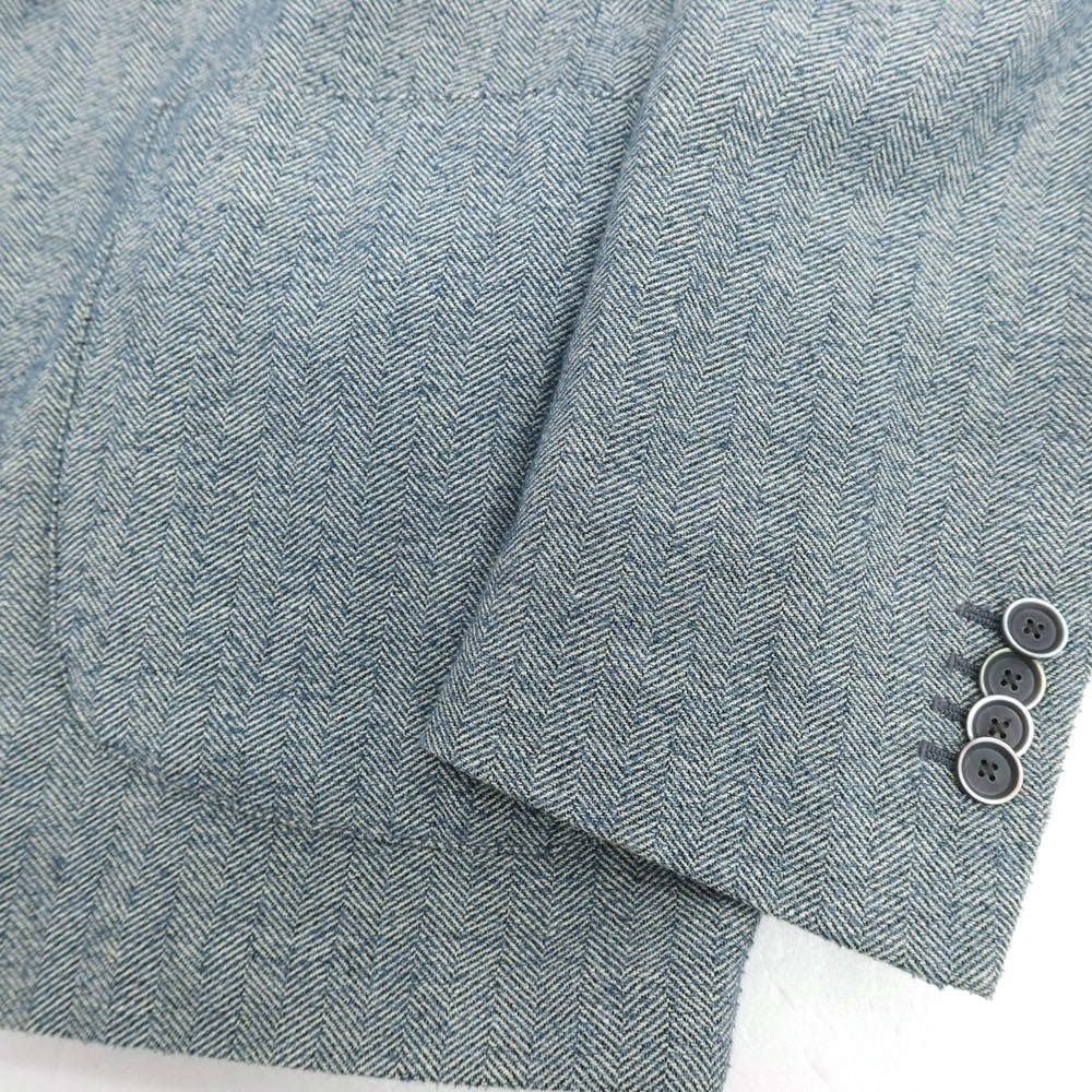 【中古】ラルディーニ LARDINI コットンナイロンリネン ヘリンボーン 3B カジュアルジャケット ブルーxホワイト【 52 】【 状態ランクD 】【 メンズ 】