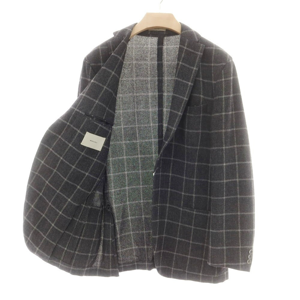 【中古】ボリオリ BOGLIOLI DOVER ストレッチ ウールカシミヤナイロン チェック 3B テーラードジャケット ダークグレーxグレー【 50 】【 状態ランクB 】【 メンズ 】