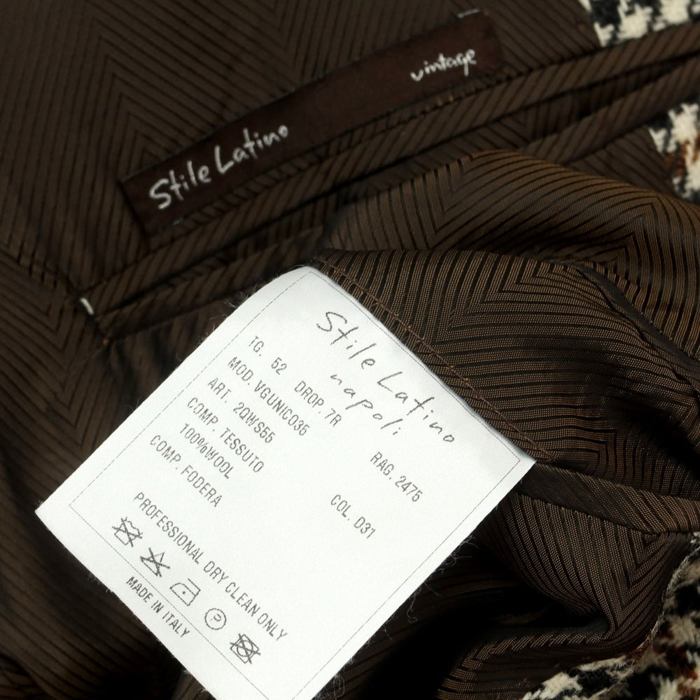 【中古】スティレ ラティーノ STILE LATINO ウール ハウンドトゥースチェック 3B テーラードジャケット アイボリーxブラック【 52 】【 状態ランクB 】【 メンズ 】