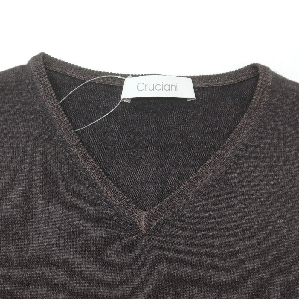 【中古】クルチアーニ CRUCIANI ガーメントダイ ウール Vネック プルオーバーニット ブラックブラウンメランジ【 50 】【 状態ランクC 】【 メンズ 】