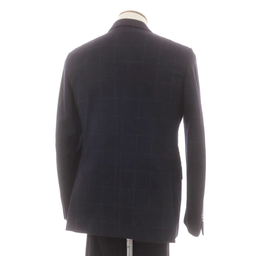【中古】エルメネジルドゼニア Ermenegildo Zegna ウール チェック 3つボタンスーツ ネイビー【 46 】【 状態ランクB 】【 メンズ 】
