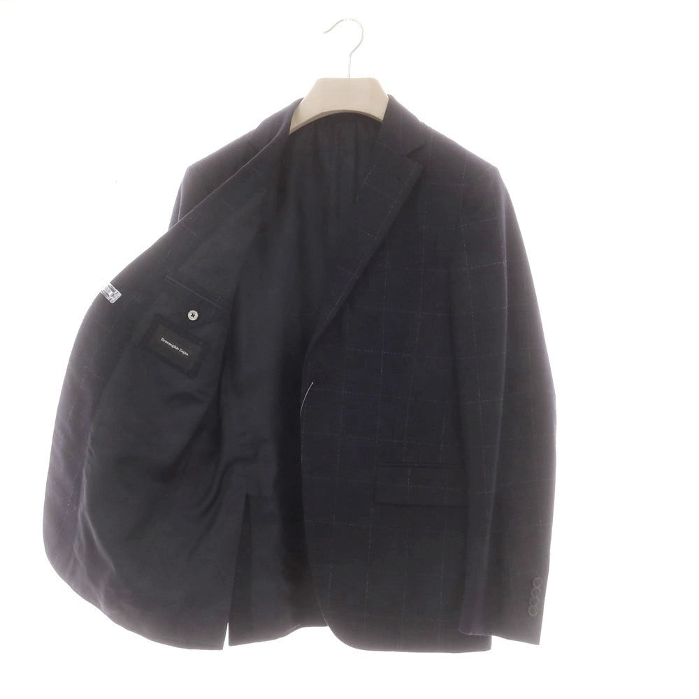 【中古】エルメネジルドゼニア Ermenegildo Zegna ウール チェック 3つボタンスーツ ネイビー【 46 】【 状態ランクB 】【 メンズ 】