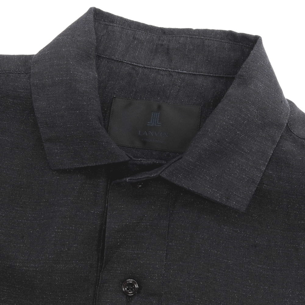 【中古】ランバンコレクション LANVIN COLLECTION リネン プルオーバー 半袖シャツ ブラック【サイズ46】【 状態ランクB 】【 メンズ 】