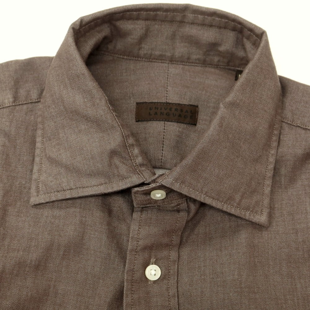 【中古】ユニバーサルランゲージ UNIVERSAL LANGUAGE コットン セミワイドカラー カジュアルシャツ アッシュブラウン【 M 】【 状態ランクB 】【 メンズ 】