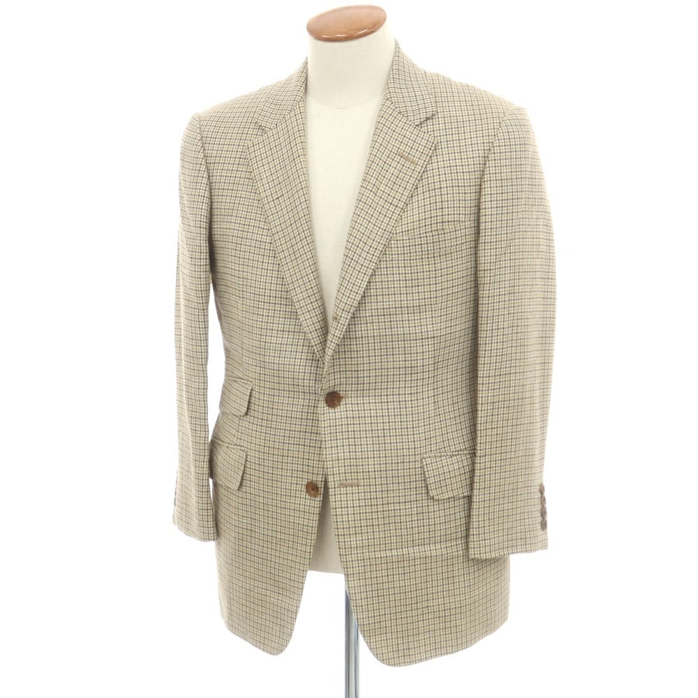 【中古】バタクハウスカット batak house cut ウールリネンシルク チェック 3B テーラードジャケット ベージュ【 38 】【 状態ランクD 】【 メンズ 】