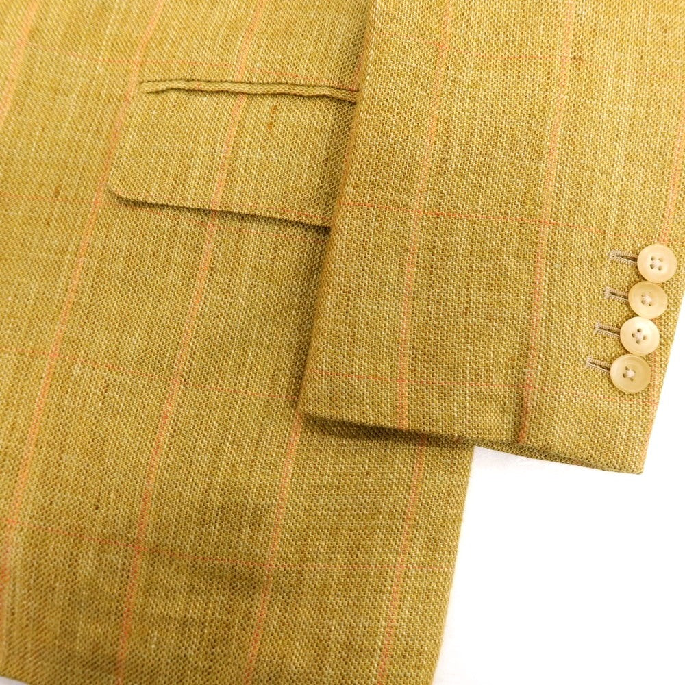 【中古】バタクハウスカット batak house cut シルクリネン チェック 3B テーラードジャケット イエローオーカー【 表記なし(M位) 】【 状態ランクC 】【 メンズ 】