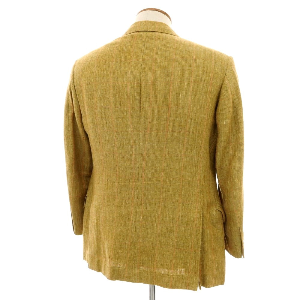 【中古】バタクハウスカット batak house cut シルクリネン チェック 3B テーラードジャケット イエローオーカー【 表記なし(M位) 】【 状態ランクC 】【 メンズ 】