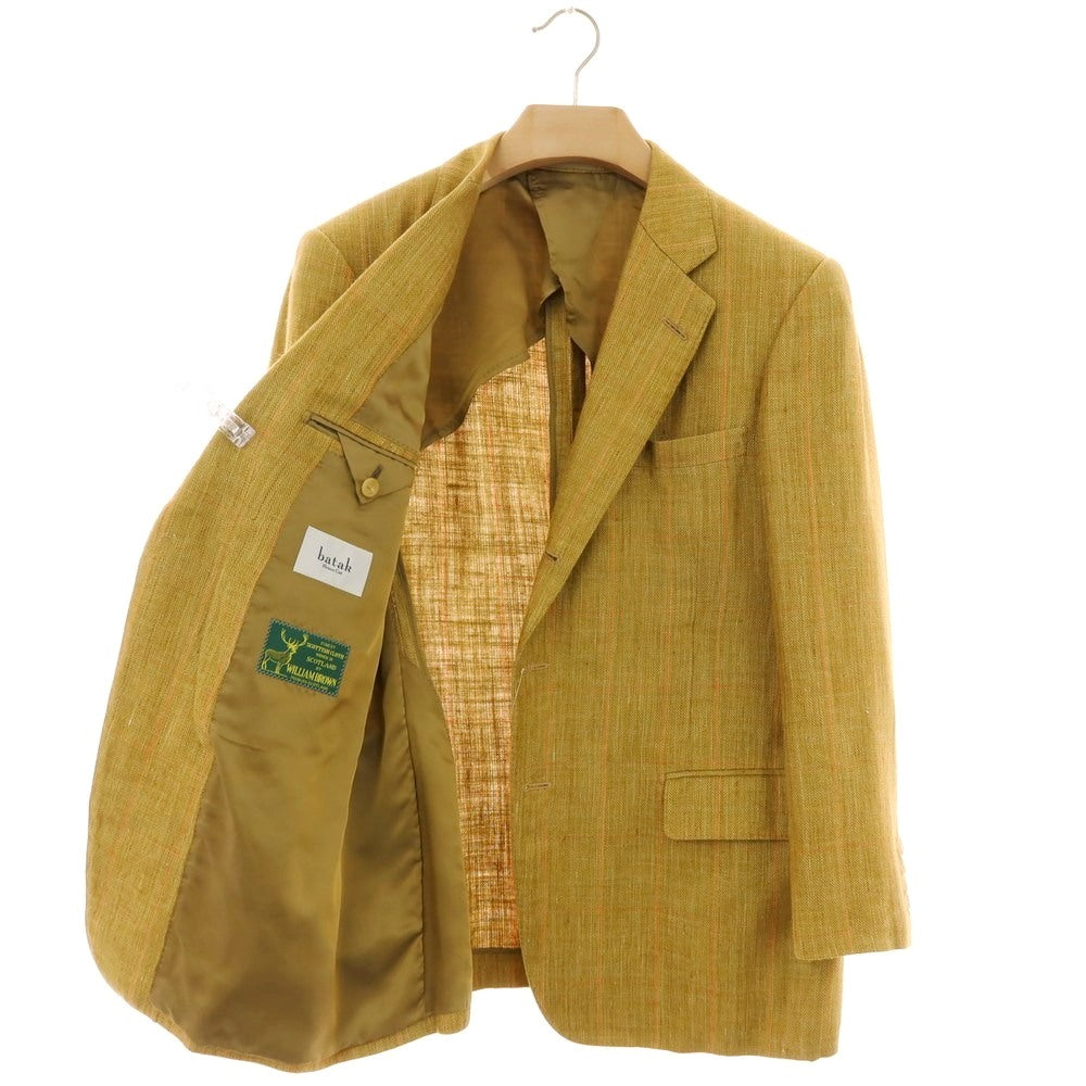 【中古】バタクハウスカット batak house cut シルクリネン チェック 3B テーラードジャケット イエローオーカー【 表記なし(M位) 】【 状態ランクC 】【 メンズ 】