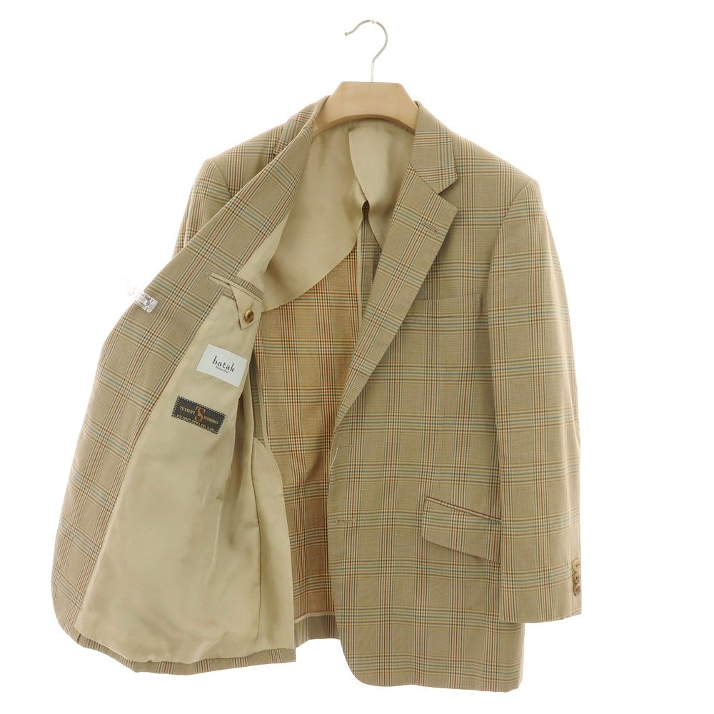 【中古】バタクハウスカット batak house cut コットン チェック 2B テーラードジャケット ダークベージュxマルチカラー【 表記なし(M位) 】【 状態ランクC 】【 メンズ 】