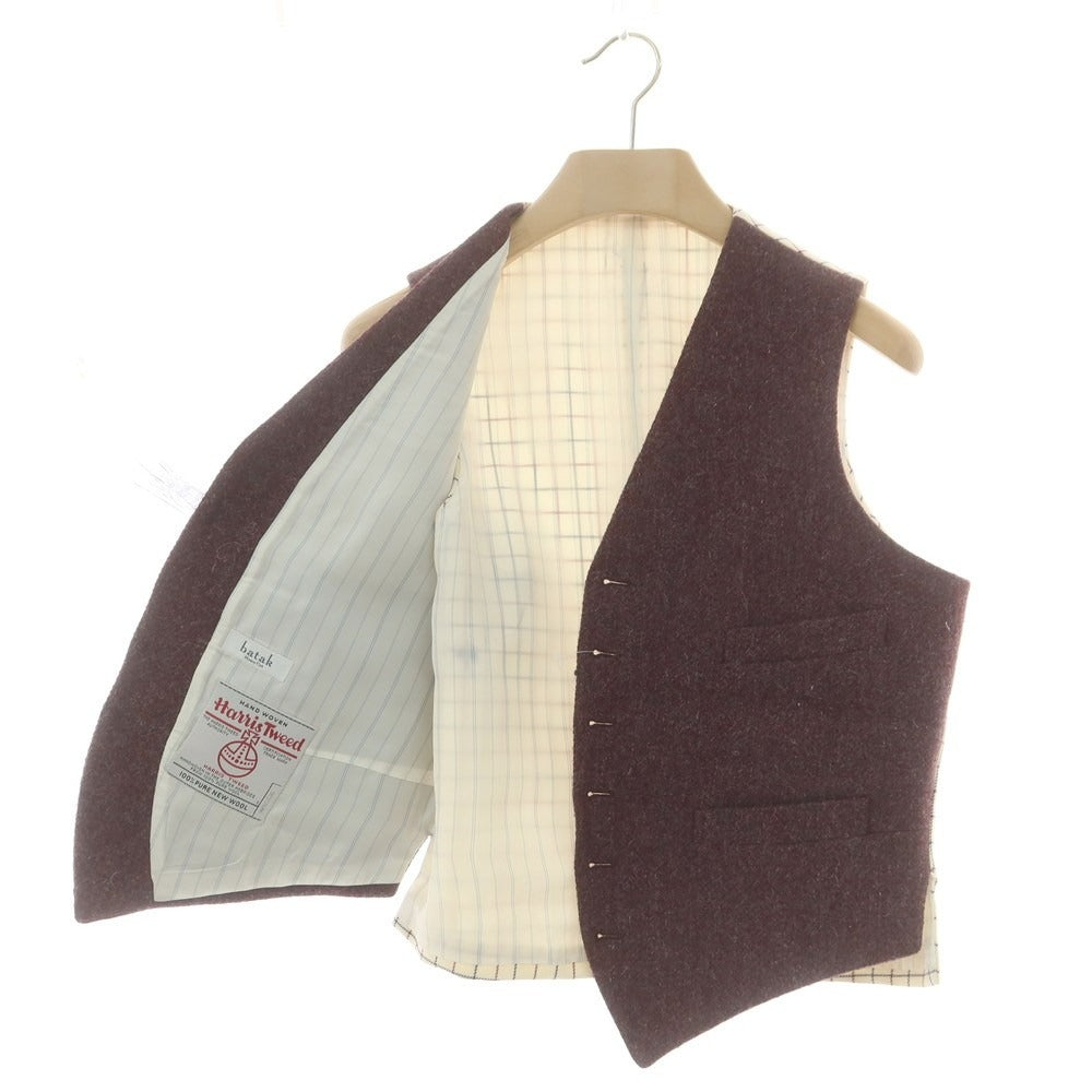 【中古】バタクハウスカット batak house cut ハリスツイード カジュアル系ジレ ボルドー【 サイズ表記なし(M位) 】【 状態ランクB 】【 メンズ 】