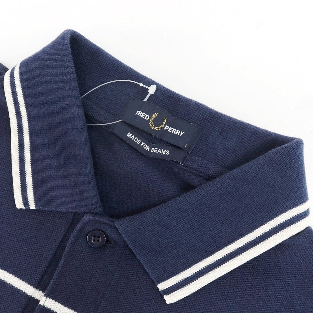 【中古】フレッドペリー FRED PERRY BEAMS別注 コットン ボーダー 半袖ポロシャツ ネイビーxオフホワイト【サイズL】【 状態ランクB 】【 メンズ 】