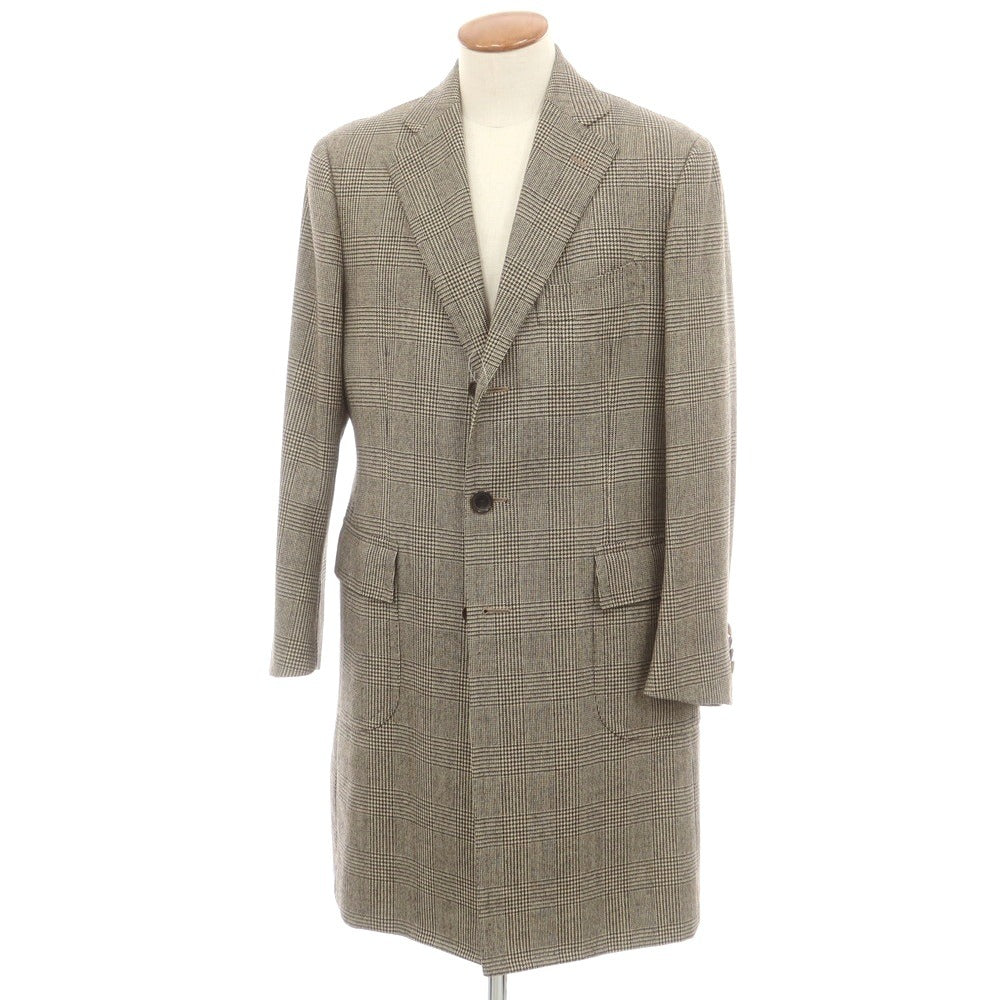 【中古】チェーザレ アットリーニ Cesare Attolini ウール チェック チェスターフィールドコート ベージュxブラック【 48 】【 状態ランクB 】【 メンズ 】