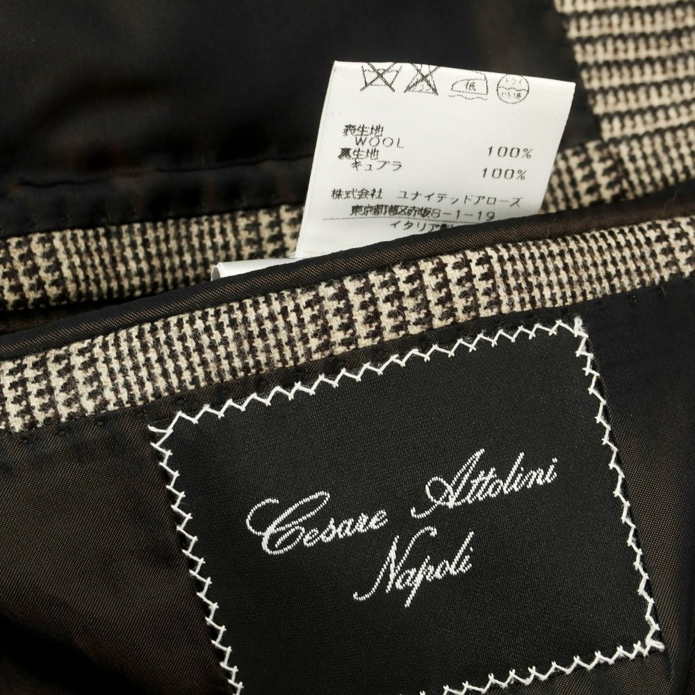 【中古】チェーザレ アットリーニ Cesare Attolini ウール チェック チェスターフィールドコート ベージュxブラック【 48 】【 状態ランクB 】【 メンズ 】